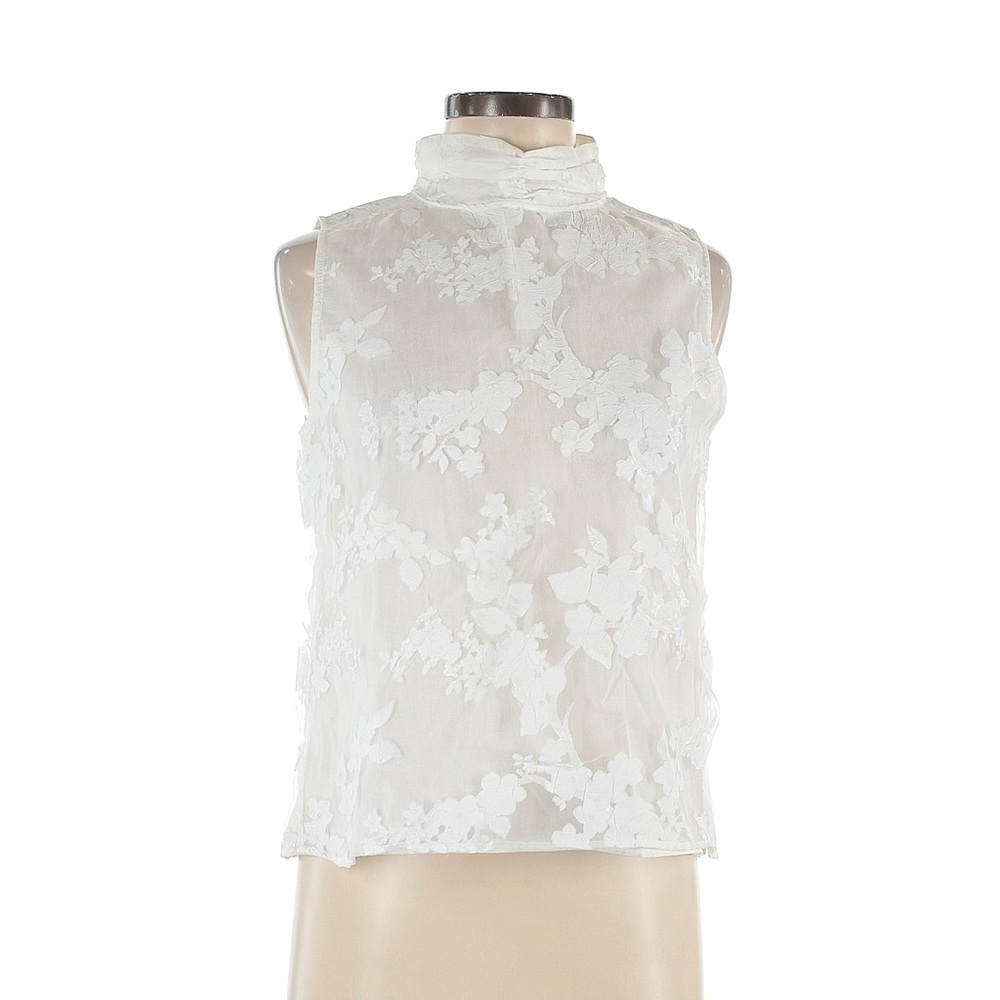 Zara- Organza Flower Mock Neck Top